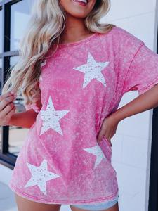 Loveda personnalisé Logo été étoile imprimé à manches courtes hauts Vintage lavé t-shirts pour les femmes - Product Image 4