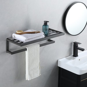 Ensemble de salle de bain noir mat en six pièces, support mural en métal minimaliste rectangulaire, porte-serviettes, porte-papier toilette, étagère d'angle - Product Image 2