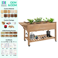 BH Elevated Wood Planter Raised Garden Bed dengan Roda yang Dapat Dikunci, Rak Penyimpanan, dan Pelapis Pelindung