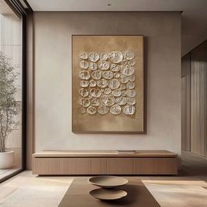 Arte Mural 3D Vertical de Gran Tamaño en Tonos Tierra, Estilo Wabi Sabi, sobre Lienzo, Arte Mural Contemporáneo para Decoración Moderna del Hogar y Galería - Product Image 3