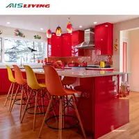 Çin'de yapılan özel modüler mutfak mobilyası seti tasarım şarap kırmızı Modern parlak gri lake mutfak dolapları ada