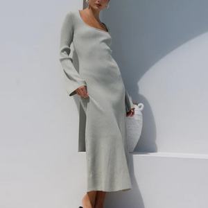 Robe longue crayon unie décontractée pour femme à manches longues, idéale pour l'automne et le printemps, vente en gros - Product Image 1