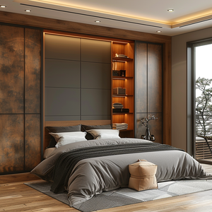 Armario de estilo de madera moderno personalizado con diseño de espacio de cama gris para uso de muebles de dormitorio y hogar - Product Image 4