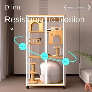 Rumah Kucing Panoramic <span class=keywords><strong>Cat</strong></span> Villa, Kandang Kucing Indoor dari Kayu Solid, Rak Panjat Kucing Mewah dengan Kaca, Rumah Kucing Luas - Product Image 4