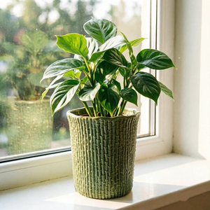 Pots à fleurs en céramique verte à texture tissée, élégants et modernes, pour la décoration intérieure et extérieure, jardin, maison, hôtel - Product Image 4