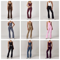 Set Yoga Wanita 2-Piece dengan LOGO Custom, Desain Fashion Warna Kontras, Bahan Bernapas Ramah Lingkungan, Pinggang Tinggi, Tanpa Lengan