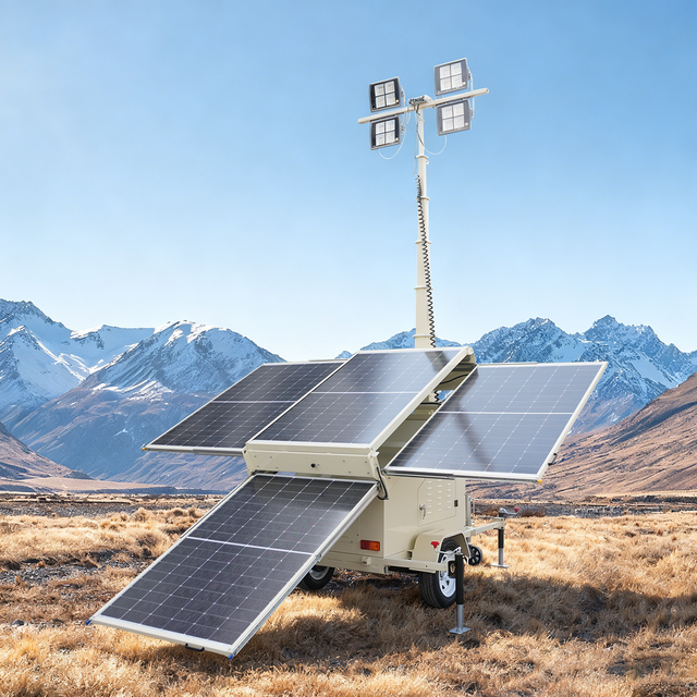 Solar Powered Mobile Light Tower Portable Diesel Mobile Light Tower 9M LED Lighting Tower