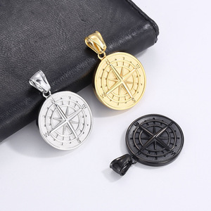 Vintage Viking Kompass boussole nautique manière <span class=keywords><strong>guidage</strong></span> plaqué or acier inoxydable pendentif Fine mode bijoux colliers hommes - Product Image 1