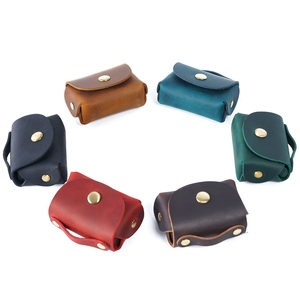 Vintage Crazy Horse Genuine Leather <b>Small</b> Coin <b>Purse</b> with Open Closure Portable Earphone Case for <b>Women</b> and Men Headphone Bag - Product Image 1