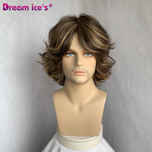 วิกผมสังเคราะห์แบบ<span class=keywords><strong>สั้น</strong></span>สีน้ำตาลผสมสำหรับชายหนุ่มผมหยิกฟูดีไซน์หลายระดับสำหรับการเล่นบทบาทของร๊อคปาร์ตี้ - Product Image 2