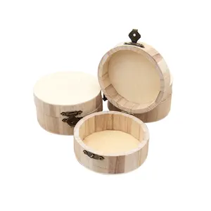 Unfinished Wood Box Treasure Chest with Lid and Metal Clasp wooden Round Jewelry box