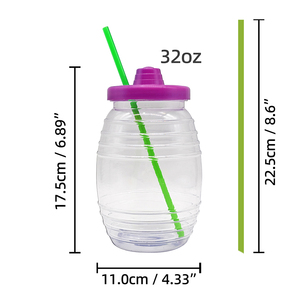 TGYW 16oz 32oz Jarra de Plástico Tradicional Mexicana para Jugo de Frutas, Mini Vitroleros Aguas Frescas con Pajita y Tapa - Product Image 2