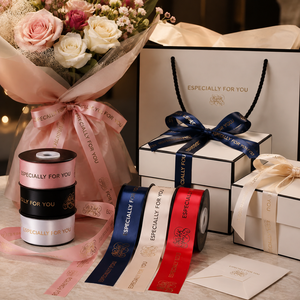 Cinta de Satén Personalizada con Logotipo y Texto, Cinta para Empaque de Regalos, Caja de Regalo, Boutique, Salón, Decoración de Pasteles, Multicolor, Venta al Por Mayor - Product Image 1