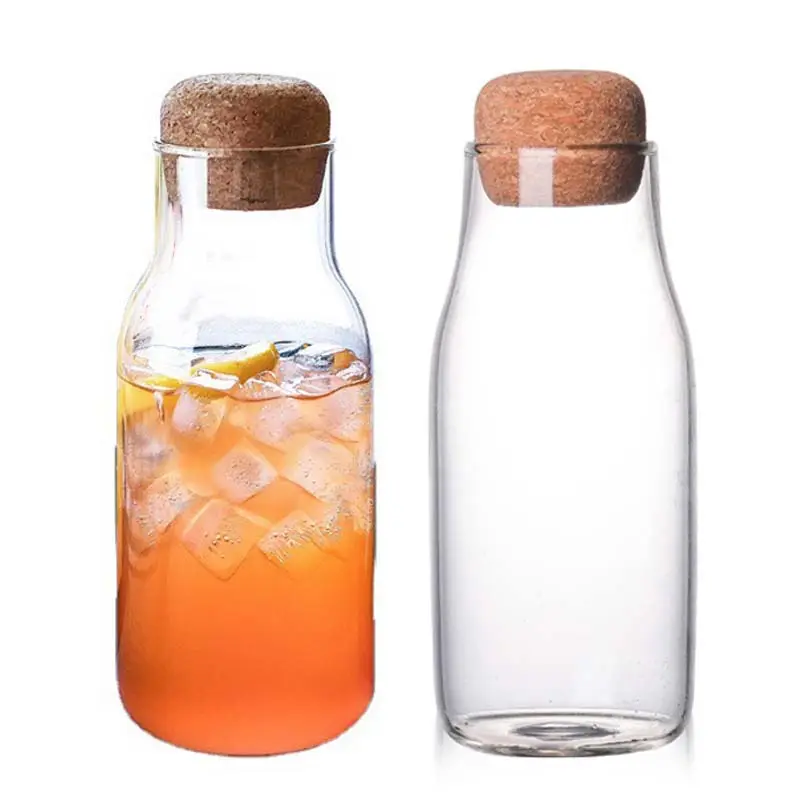 Botella de agua fría de cristal con tapa de corcho, botella creativa de moda de 200ml, 300ml, 700ml