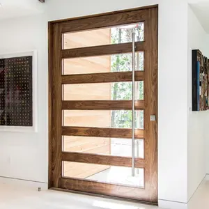 Bisagra de piso de puerta pivotante de puertas delanteras de madera personalizada Puerta pivotante de madera maciza de ingeniería de entrada moderna