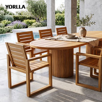 Ensemble de salle à manger extérieur ovale extensible en teck de qualité supérieure, résistant aux intempéries, avec chaise à lattes, pour mobilier de villa et de complexe hôtelier