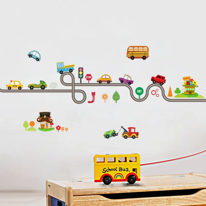 Cartoon Cars Highway Track Wall Stickers For Kids Rooms Sticker Children's Play Room Bedroom Decor Wall Art Decals