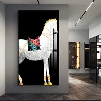 Peinture murale moderne imprimée UV Cheval pour entrée de maison, Décoration de chambre de luxe, Impressions sur verre, Peinture animale, Peinture sur porcelaine cristalline