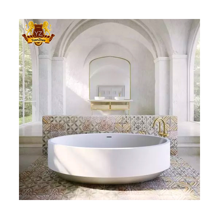 Wholesale Home Used Natural Stone Bath Tub Freestanding White Stone Marble Bathroom Round Bathtub For Sale