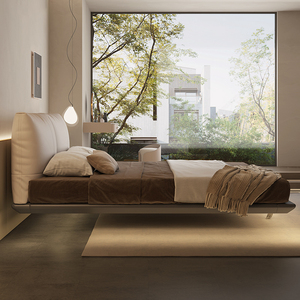 Letto Sospeso Minimalista Italiano con Illuminazione LED Intelligente e Struttura in Legno per Camera da Letto Matrimoniale o King Size - Product Image 5