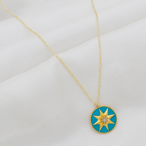 Nouveau Collier Étoile Haut de Gamme en Argent Sterling 925 Plaqué Or avec Émail Céramique et Pierre de Lune Arc-en-ciel - Product Image 2