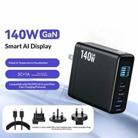 Nouveau chargeur GaN intelligent à affichage numérique 140W avec écran TFT, port USB-C, prise pliable, adaptateur de charge rapide