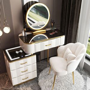 โต๊ะเครื่อ<span class=keywords><strong>ง</strong></span>แป้งหินอ่อนหรูหราทัน<span class=keywords><strong>ส</strong></span>มัย พร้อมกระจกไฟ LED และลิ้นชัก - <span class=keywords><strong>ส</strong></span>ำหรับห้องนอน โร<span class=keywords><strong>ง</strong></span>แรม หรือห้องรับประทานอาหาร ผลิตจากไม้ - Product Image 1