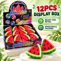 Jouet Squishy en PU en forme de tranche de pastèque à remontée lente, jouet anti-stress doux en forme de fruit, boîte de présentation de 12 pièces pour la vente en gros
