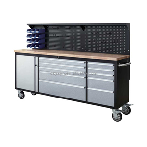 Caja de herramientas OEM de acero de <span class=keywords><strong>84</strong></span> pulgadas con 10 cajones Ruedas resistentes Diseño impermeable y toma de corriente-Carro de acero moderno - Product Image 1