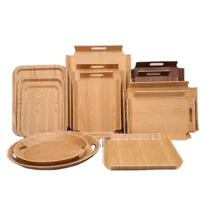 Wholesale simple design hotel kitchen supplies bamboo walnut ash wood serving tray with handle