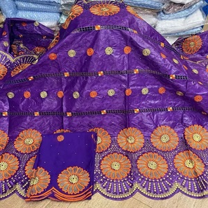 Tissu de Robe Jacquard Bazin Riche Doux 100% Coton Autrichien, Broderie Damassée Shadda, 5 Yards, pour Garçons/Filles, Rideaux, Fil Peigné - Product Image 5