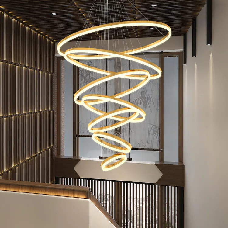 New 7 Rings Staircase Restaurant Mall Living Room Lights Led Industrial High Ceiling Chandeliers