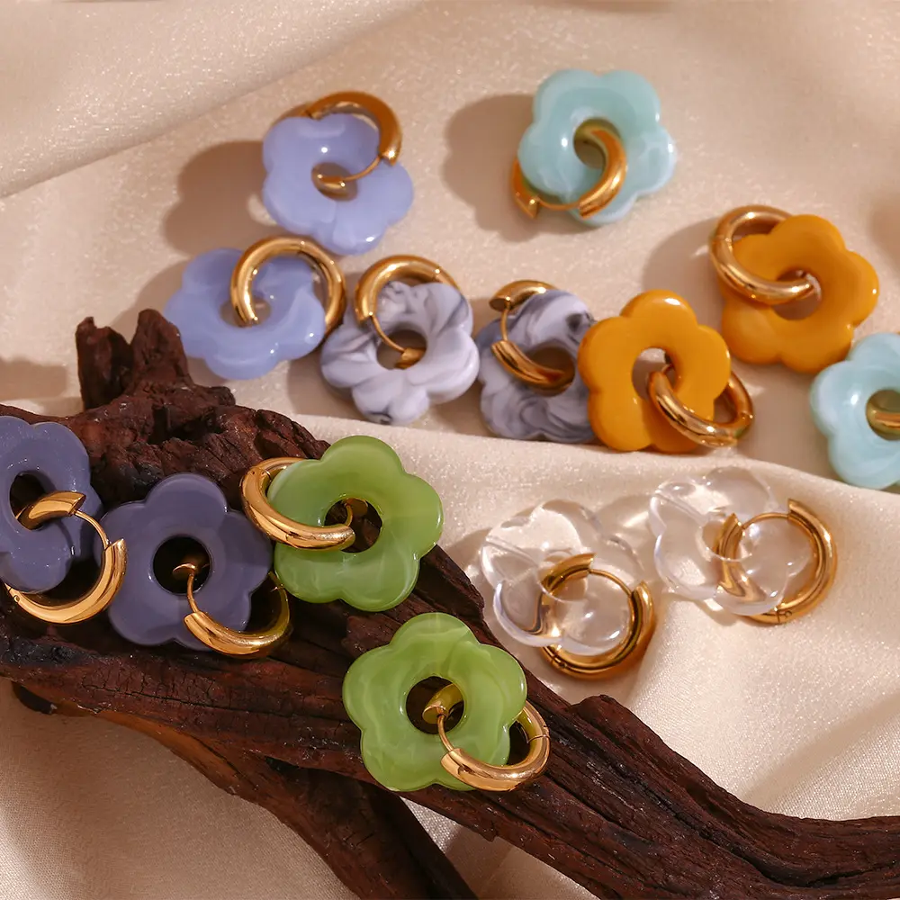 Chunky Colorful Flower Acrylic Earring Gold Plated Resin Acrylic Earrings Wholesale Accessoires Jewelry Making Supplies