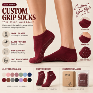 Calcetines Antideslizantes de Corte Bajo con Logotipo Personalizado para Yoga, Pilates y Barre, MOQ Bajo, Diseño Gratuito, Empaque Personalizado OEM para Mujer - Product Image 1