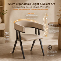 Chaise de salle à manger beige, 72 cm de hauteur, avec assise de 47 cm de hauteur et 50 cm x 50 cm, dossier incurvé, pieds en acier carbone, style moderne