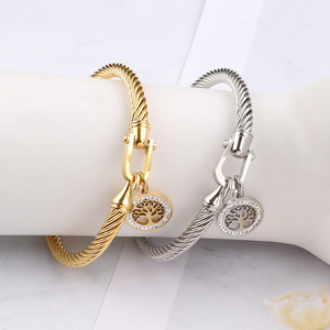 Bijoux <span class=keywords><strong>de</strong></span> mode personnalisés en gros pendentif <span class=keywords><strong>arbre</strong></span> <span class=keywords><strong>de</strong></span> <span class=keywords><strong>vie</strong></span> avec diamant câble fil crochet torsadé bracelets <span class=keywords><strong>de</strong></span> créateur pour femmes - Product Image 2