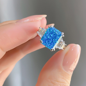 แฟนซี925เงินสเตอร์ลิงเจ้าหญิงตัดสีฟ้าบุษราคัมสีเหลือง Moissanite แหวนพลอยธรรมชาติเครื่องประดับแต่งงานแหวนหมั้น - Product Image 4