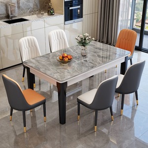 Sang Trọng Hiện Đại Hình Chữ Nhật Bằng Đá Cẩm Thạch Rắn Bằng Gỗ Bàn Ăn Ghế Đặt 4 6 Chỗ Ngồi Nhà Bếp Thiêu Kết Đá Bảng Đồ Nội Thất Thiết Kế - Product Image 5