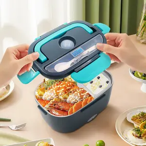 2 In 1 Hete Verkoop 1,5 L Roestvrijstalen Draagbare Elektrische Voedselcontainer Verwarming Lunchbox Voedselwarmer Met Draagtas