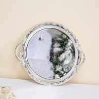 Plateau de service rond doré Luckygoods QT260006 avec poignées, plateau décoratif pour la présentation de desserts et gâteaux lors de mariages et de fêtes