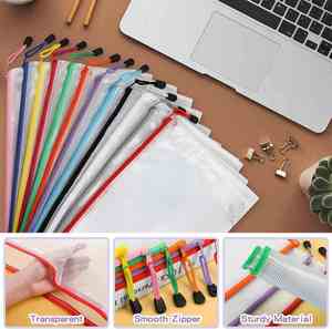 Portable & Lightweight PVC Plastic File Folder Travel Essentials Organizer Moisture-proof <b>Document</b> Pouch Mesh <b>Bags</b> with Zipper - Product Image 3