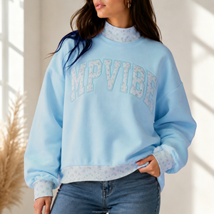 <span class=keywords><strong>Felpa</strong></span> Oversize Personalizzata con Applicazioni Floreali e Lettere, Collo Tondo in Pile, Color Block, per Donna, Abbigliamento Comodo - Product Image 2