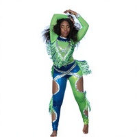 Tenue de Danse Majorette Personnalisée avec Paillettes, Franges et Strass Vert Bleu Argent Scintillant pour Femmes Adultes