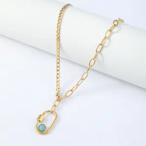 Factory Suppliers 18K Gold Plated Collar Necklace Turquoise Stainless Steel Necklace Collarbone Chain For Women