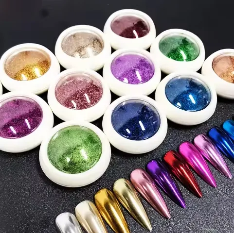 Pigmento espelhos em pó para unhas, pó de 19 cores para nail art, pigmento espelhos glitter, pó e poeira