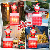 Père Noël gonflable de 1,80 m dans un cheminée avec canne en sucre et lumière LED pour la décoration de jardin, pelouse, maison, fête de Noël en extérieur