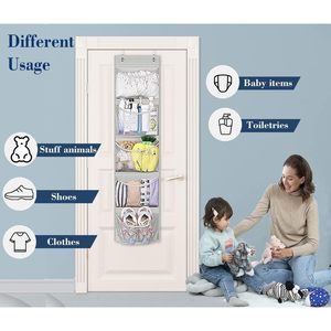 Organisateur de porte à 5 poches en tissu gris clair pour placard, chambre et salle de bain, rangement de rangement avec crochets pour un rangement bien organisé - Product Image 3