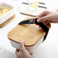 Boîte à lunch en céramique moderne avec couvercle en bambou, récipient de conservation alimentaire pour la maison