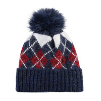 Nouveau bonnet pour enfant en gros certifié OEKO-TEX, avec logo personnalisé, en acrylique jacquard à carreaux, doublé polaire, tricoté, avec pompon, pour l'hiver