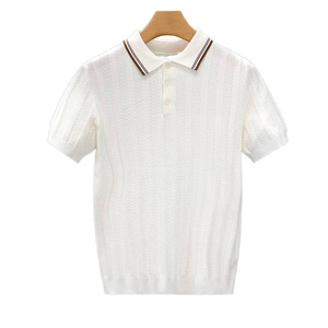 Chemise Homme en Tissu Dobby Tricoté à Manches Courtes, Blanc, Soie Glacée Légère et Respirante 180g, Tenue Formelle d'Été - Product Image 4
